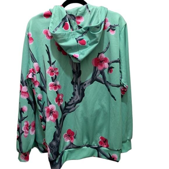 Rage on hoodie jacket. Size medium green floral print 2 front pockets - Picture 2 of 10